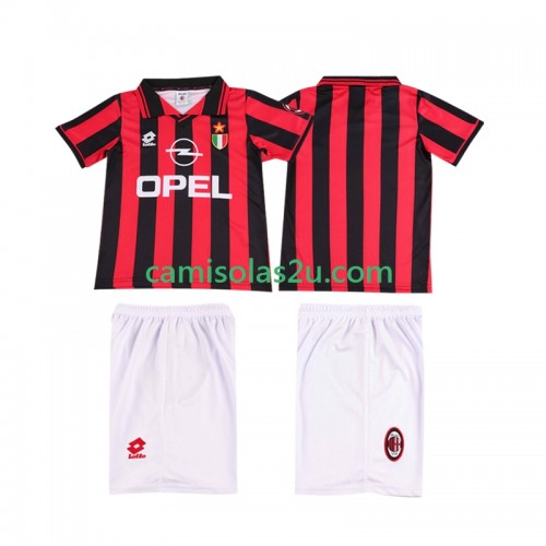 Camisolas de futebol AC Milan Retro Criança Equipamento Principal 1996 1997 Manga Curta Camisolas de futebol AC Milan Retro Criança Equipamento Principal 1996 1997 Manga Curta